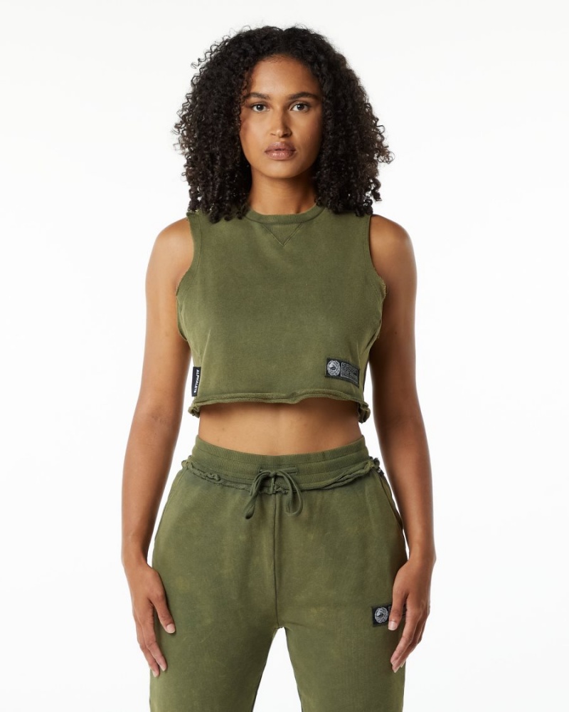 Debardeur Alphalete Very Terry Crop Cutoff Vert Femme | JXN-68987630