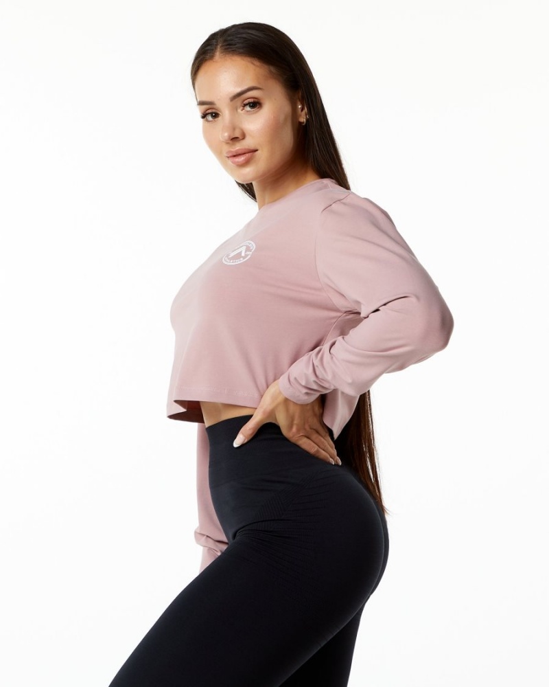 Manches Longues Alphalete Dynasty LS Crop Mauve Femme | CHU-11135405