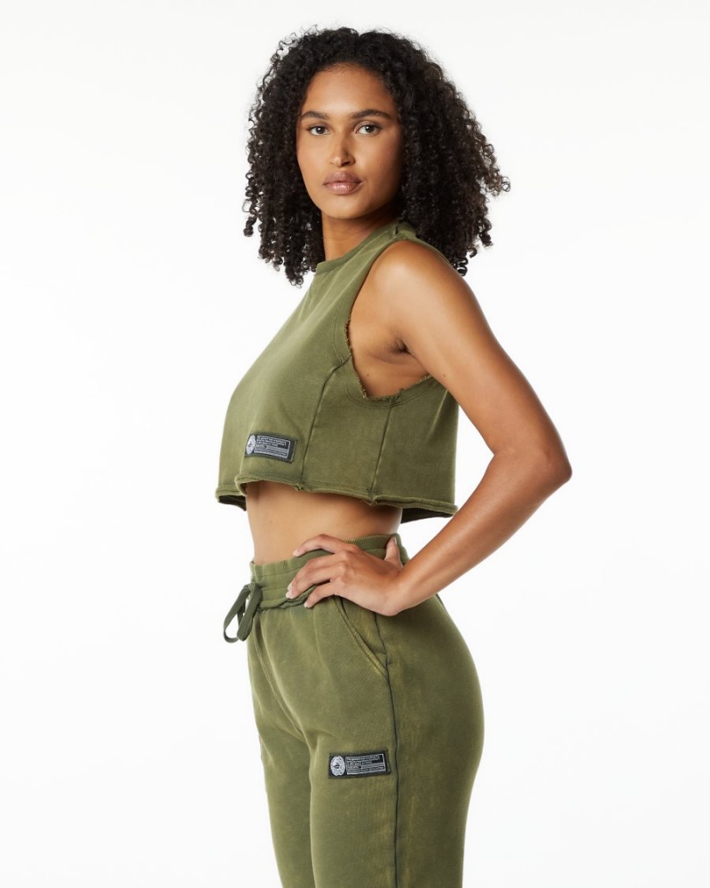 Debardeur Alphalete Very Terry Crop Cutoff Vert Femme | JXN-68987630