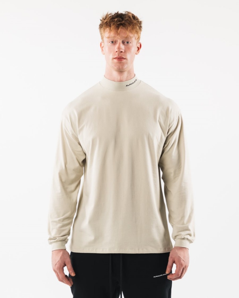 Chemises Alphalete Brushed Core Mock Neck LS Sea Shell Homme | EXR-96517368