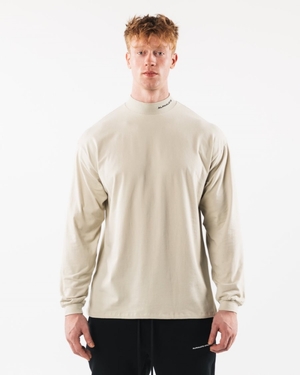 Chemises Alphalete Brushed Core Mock Neck LS Sea Shell Homme | EXR-96517368