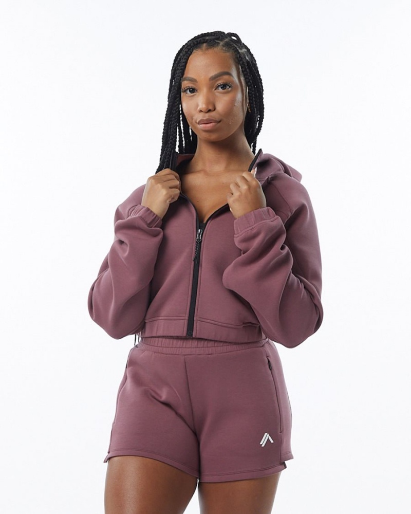 Vestes Alphalete ELMTS Full-Zip Crop Jacket Mauve Femme | QTT-26793932