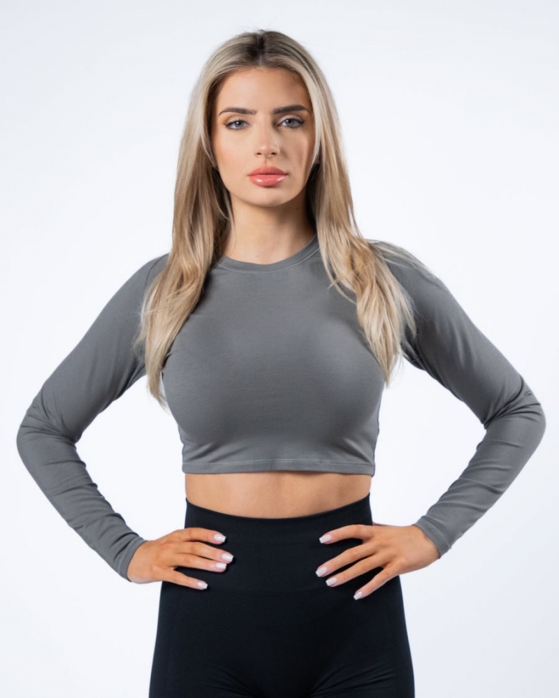 Manches Longues Alphalete Evo Long Sleeve Crop Grise Femme | EWM-13153154