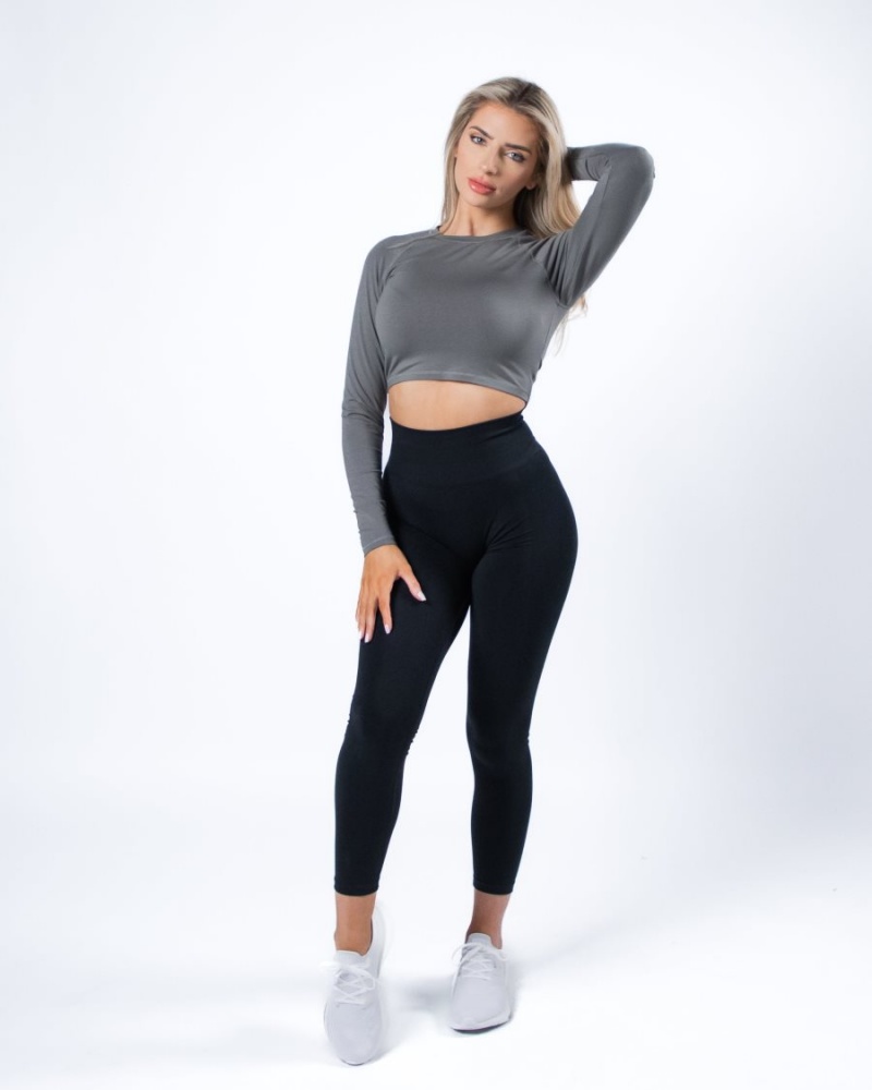 Manches Longues Alphalete Evo Long Sleeve Crop Grise Femme | EWM-13153154