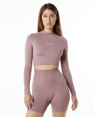 Manches Longues Alphalete Ozone High Neck LS Crop Mauve Femme | JCZ-96838255