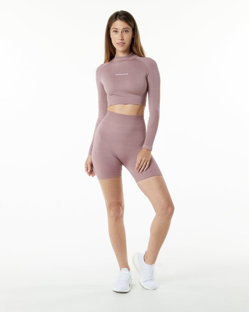 Manches Longues Alphalete Ozone High Neck LS Crop Mauve Femme | JCZ-96838255