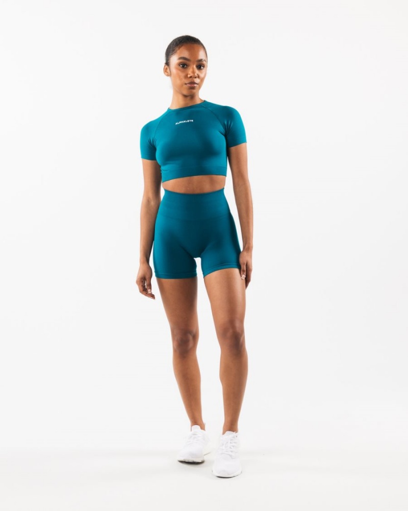 Chemises Alphalete Amplify SS Crop Galactic Ocean Femme | UUC-64152369