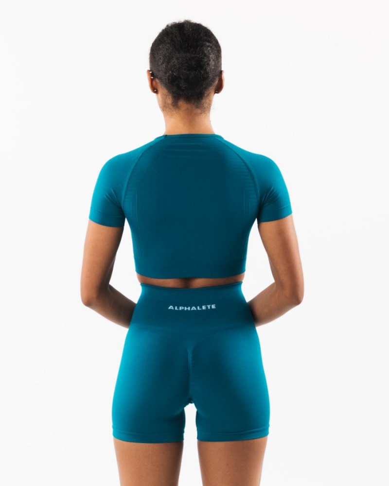 Chemises Alphalete Amplify SS Crop Galactic Ocean Femme | UUC-64152369