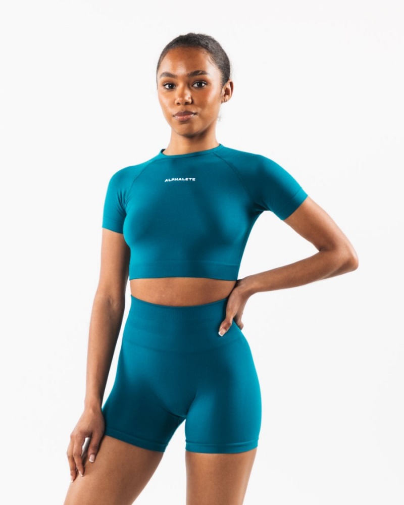 Chemises Alphalete Amplify SS Crop Galactic Ocean Femme | UUC-64152369