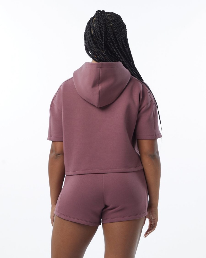 Sweat a Capuche Alphalete ELMTS Half Sleeve Hoodie Mauve Femme | NCT-55267580