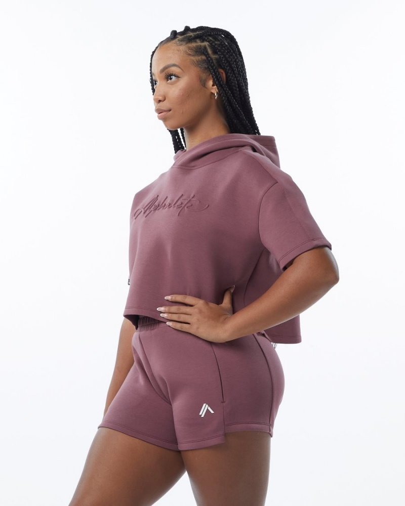 Sweat a Capuche Alphalete ELMTS Half Sleeve Hoodie Mauve Femme | NCT-55267580