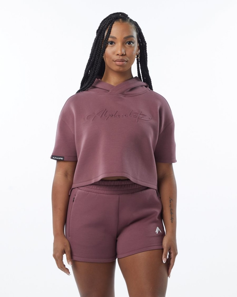 Sweat a Capuche Alphalete ELMTS Half Sleeve Hoodie Mauve Femme | NCT-55267580