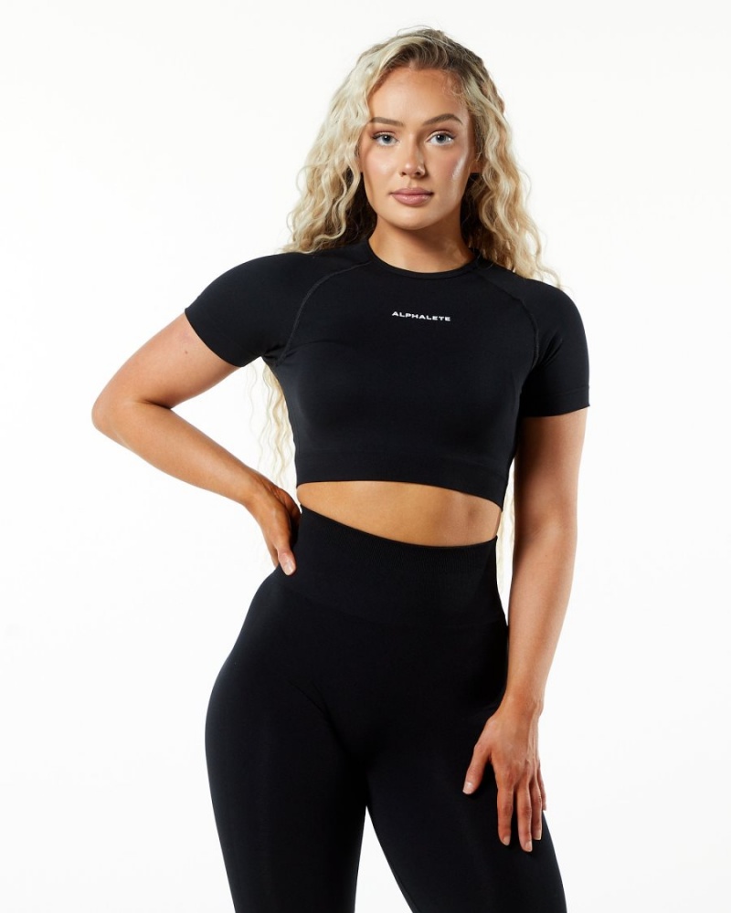 Chemises Alphalete Amplify SS Crop Noir Femme | UWT-32890422