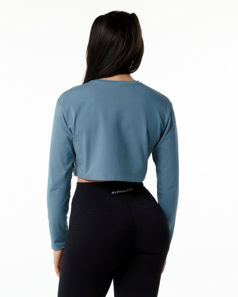 Manches Longues Alphalete Core LS Crop Bleu Femme | DOJ-11593020