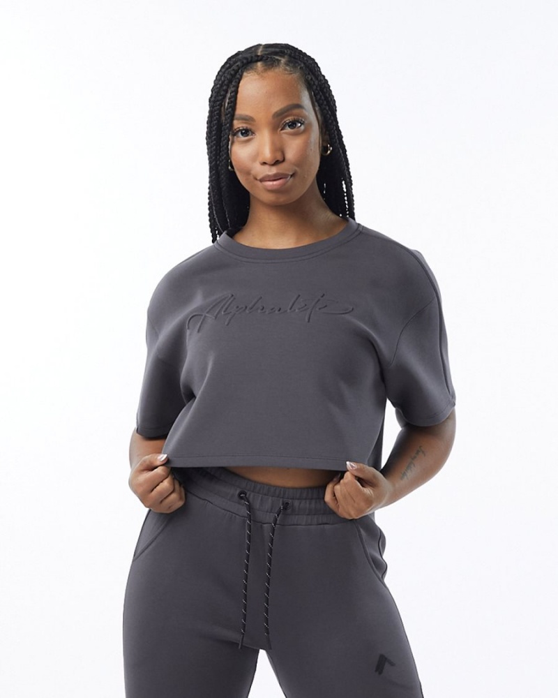 Vestes Alphalete ELMTS Half Sleeve Pullover Charcoal Femme | WRV-79294733