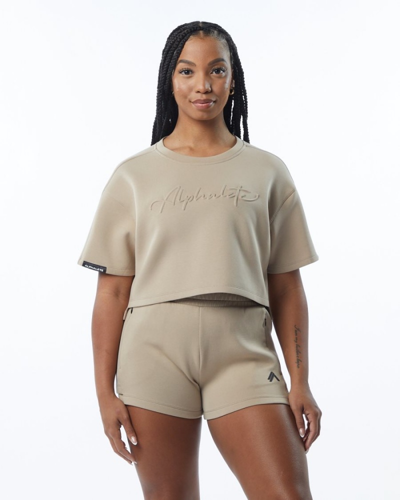 Vestes Alphalete ELMTS Half Sleeve Pullover Tan Femme | PPD-55223100