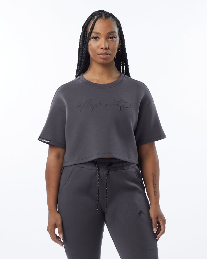 Vestes Alphalete ELMTS Half Sleeve Pullover Charcoal Femme | WRV-79294733