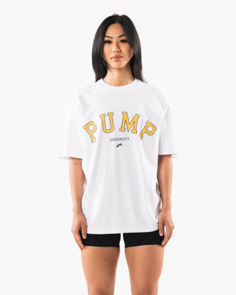 Chemises Alphalete Pump University Tee Blanche Femme | PYQ-95603544