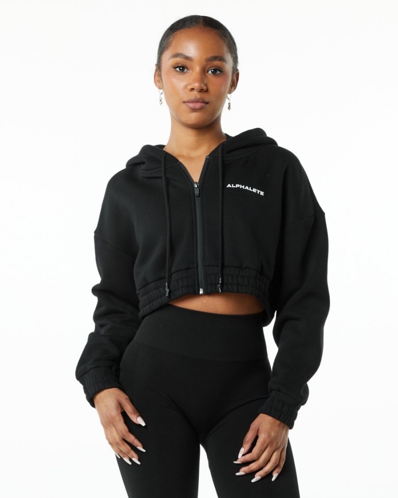 Vestes Alphalete Classiche Capital Full-Zip Crop Jacket Noir Femme | IBU-12735794