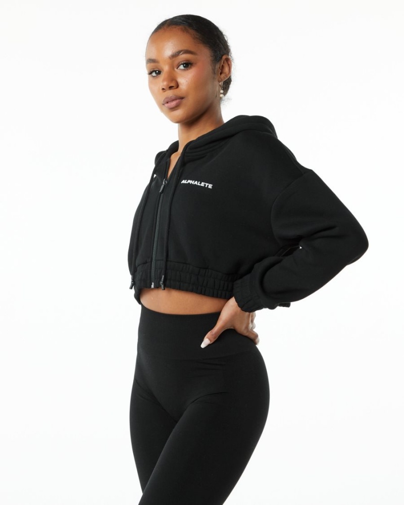 Vestes Alphalete Classiche Capital Full-Zip Crop Jacket Noir Femme | IBU-12735794