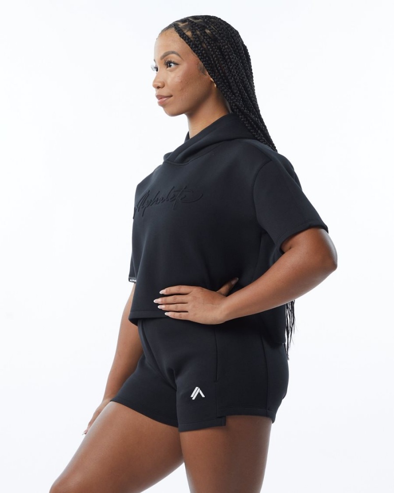 Sweat a Capuche Alphalete ELMTS Half Sleeve Hoodie Noir Femme | QTR-50937241