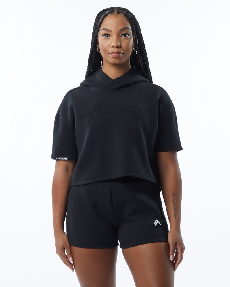 Sweat a Capuche Alphalete ELMTS Half Sleeve Hoodie Noir Femme | QTR-50937241