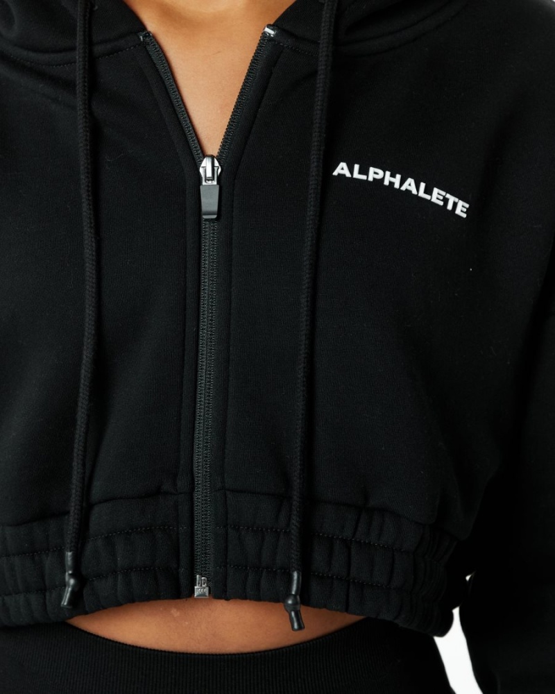 Vestes Alphalete Classiche Capital Full-Zip Crop Jacket Noir Femme | IBU-12735794