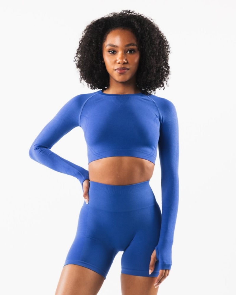 Manches Longues Alphalete Stratus LS Crop Sapphire Femme | TZZ-37578511