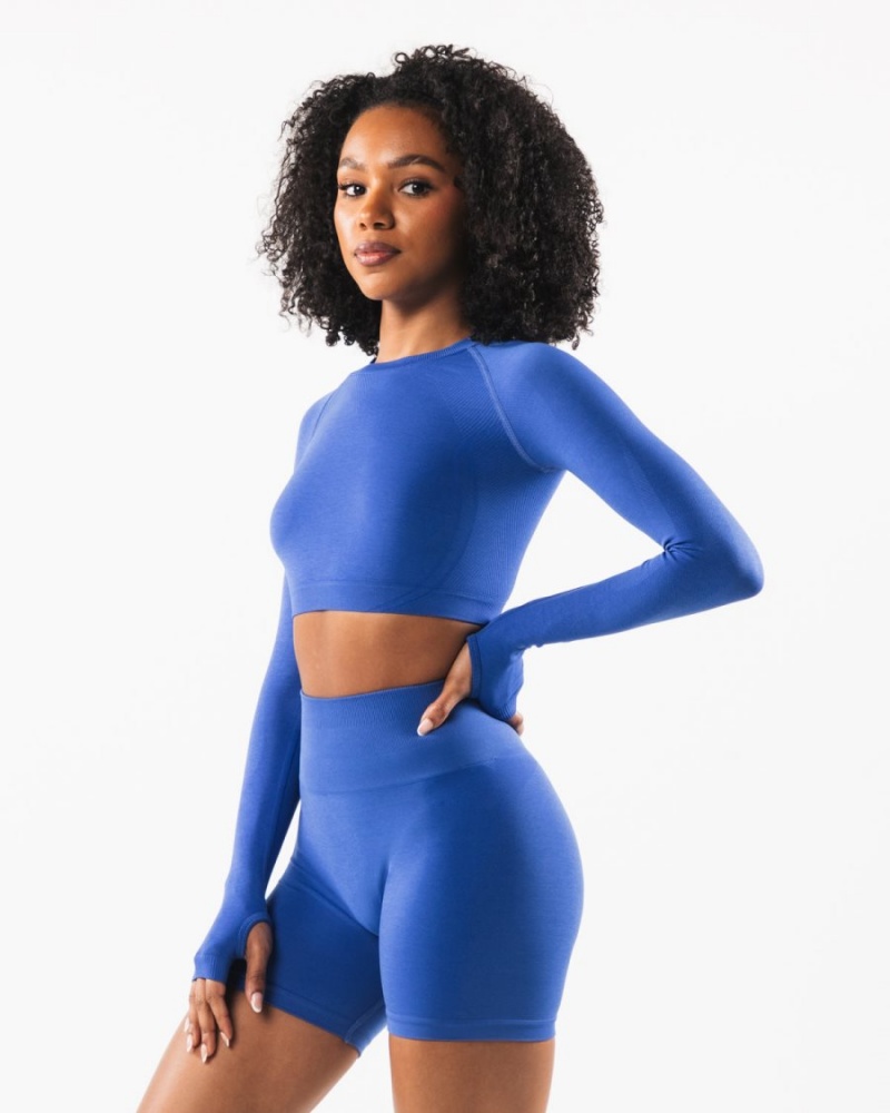 Manches Longues Alphalete Stratus LS Crop Sapphire Femme | TZZ-37578511