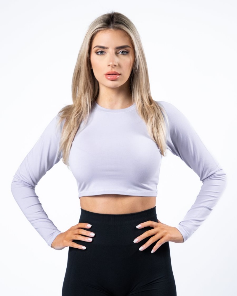 Manches Longues Alphalete Evo Long Sleeve Crop Lilac Haze Femme | UTK-34777947