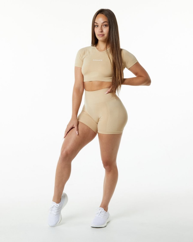 Chemises Alphalete Amplify V-Neck Crop Top Hazelnut Femme | MPD-18173845