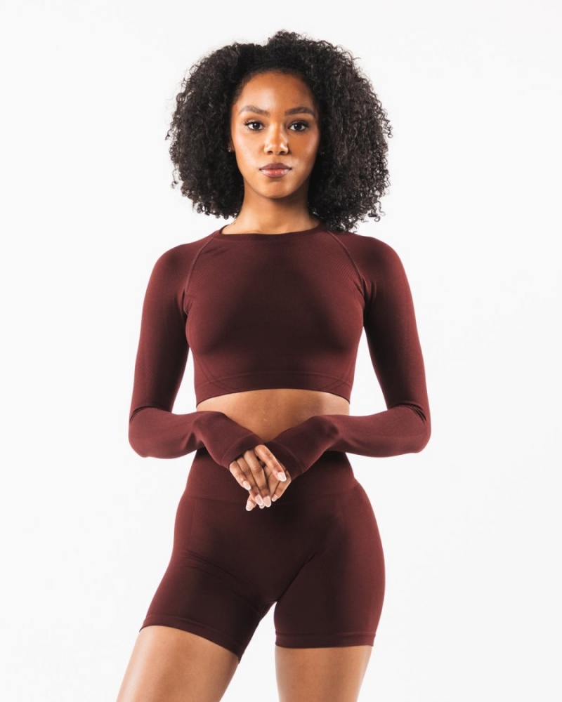 Manches Longues Alphalete Stratus LS Crop Sangria Femme | BZQ-91187936