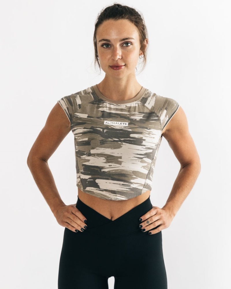 Chemises Alphalete Velocity Crop Tee Camouflage Femme | SYT-71571598