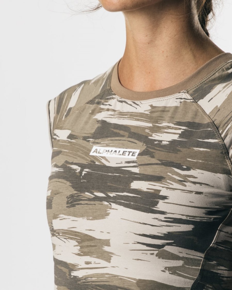 Chemises Alphalete Velocity Crop Tee Camouflage Femme | SYT-71571598