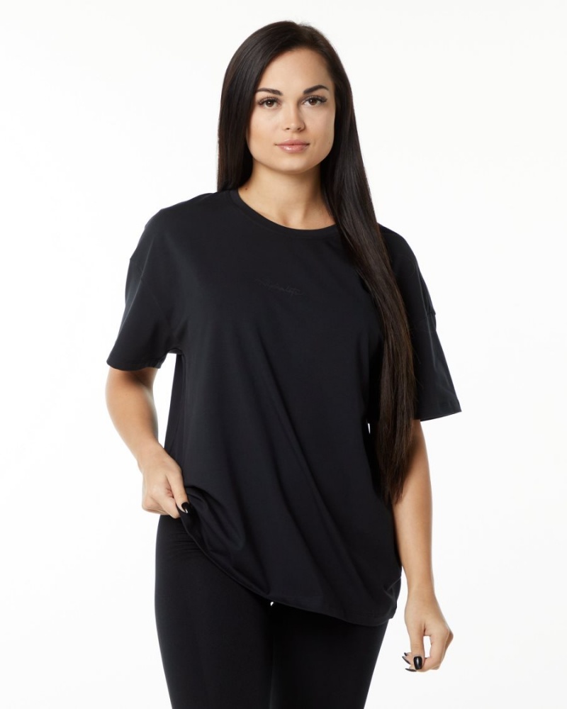 Chemises Alphalete Signature Oversized Tee Noir Femme | IVF-82186943