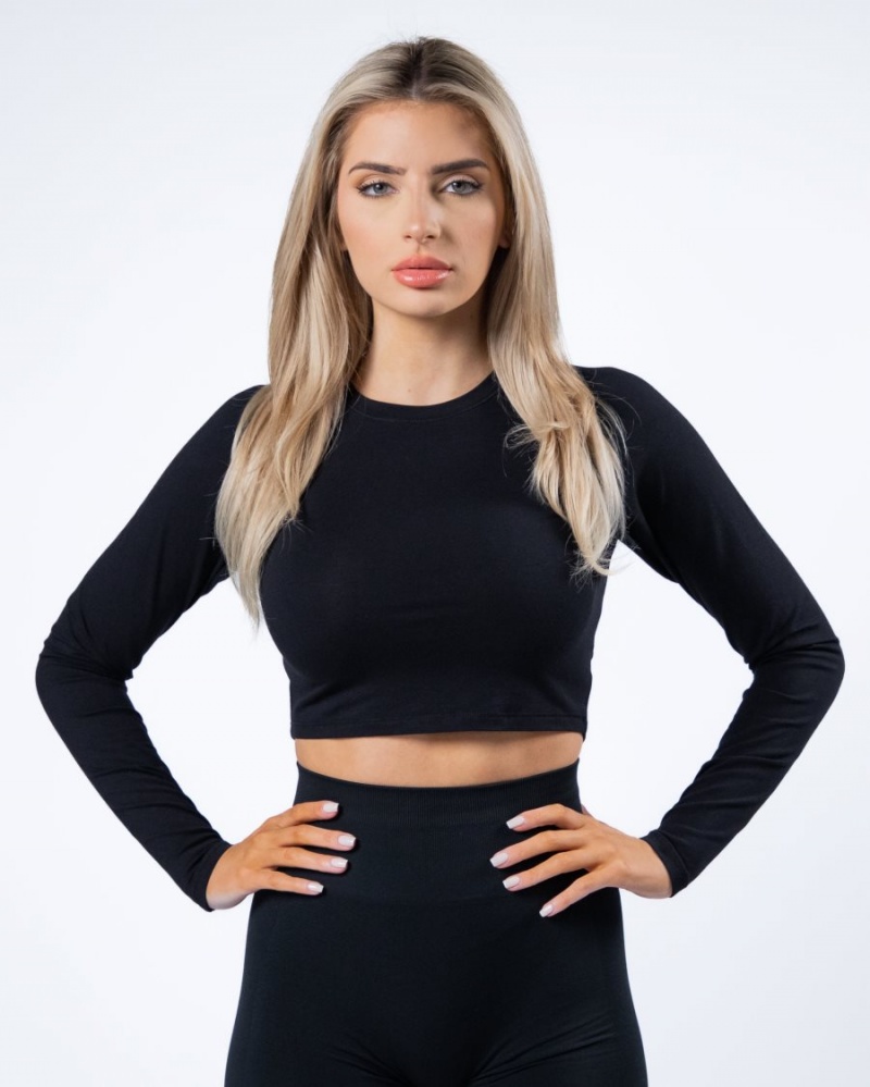 Manches Longues Alphalete Evo Long Sleeve Crop Noir Femme | MTM-57290548