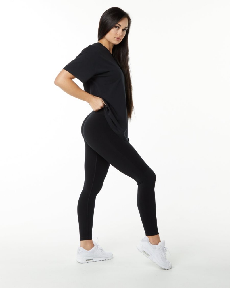 Chemises Alphalete Signature Oversized Tee Noir Femme | IVF-82186943