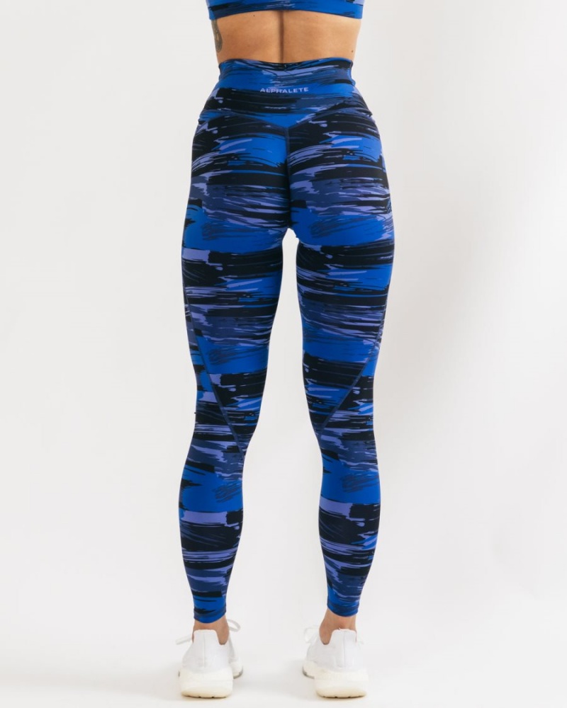 Leggings Alphalete Surface Power Legging Bleu Camouflage Femme | BMR-02524900