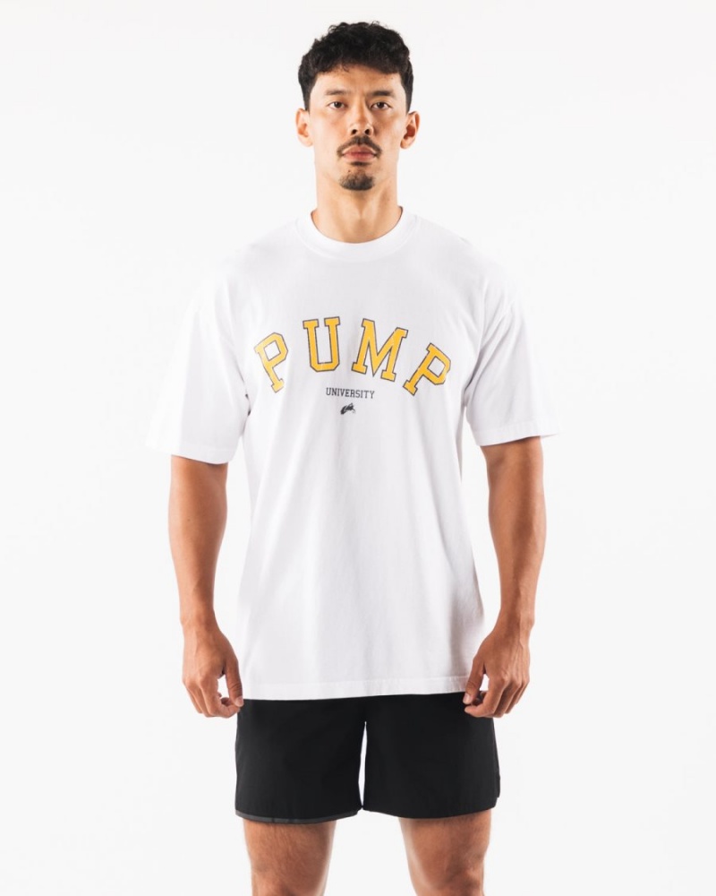 Chemises Alphalete Pump University Tee Blanche Homme | UBK-54794707