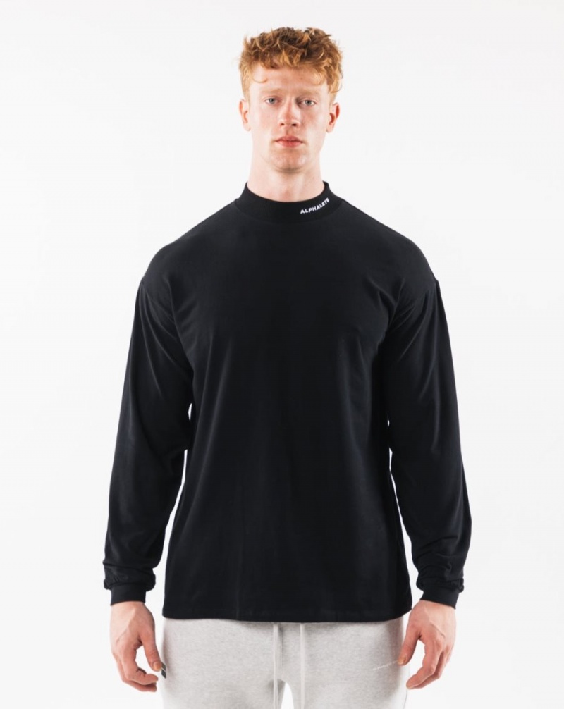 Chemises Alphalete Brushed Core Mock Neck LS Noir Homme | XIU-22248014