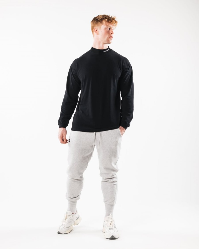 Chemises Alphalete Brushed Core Mock Neck LS Noir Homme | XIU-22248014