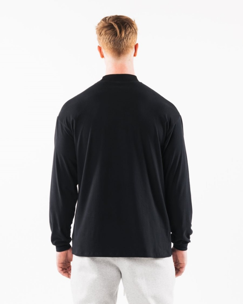 Chemises Alphalete Brushed Core Mock Neck LS Noir Homme | XIU-22248014