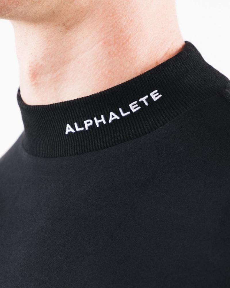 Chemises Alphalete Brushed Core Mock Neck LS Noir Homme | XIU-22248014