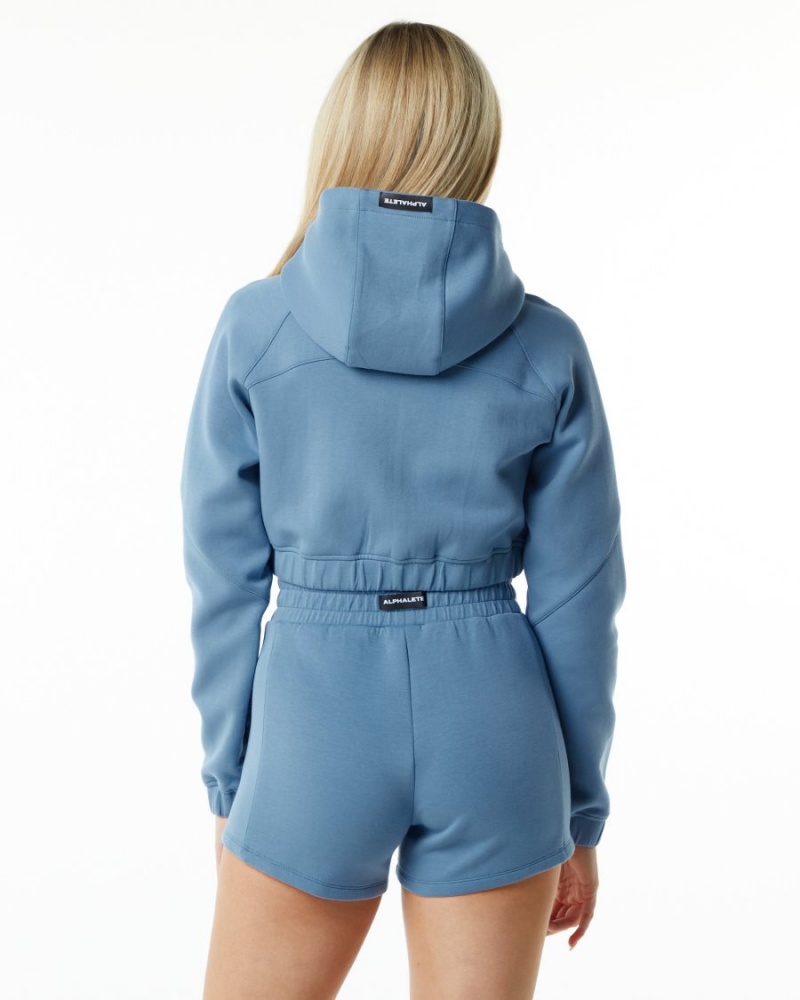 Vestes Alphalete ELMTS Full-Zip Crop Jacket Bleu Femme | HLW-49251969