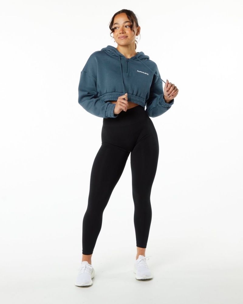 Sweat a Capuche Alphalete Classiche Capital Crop Hoodie Bleu Femme | WKP-67907889