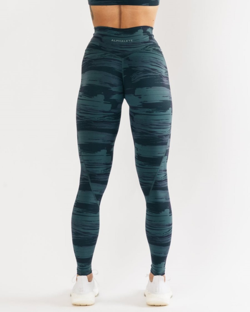 Leggings Alphalete Surface Power Legging Bleu Camouflage Femme | SCL-54831221