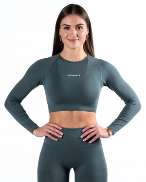 Manches Longues Alphalete Amplify LS Crop Charcoal Femme | UOK-34566697