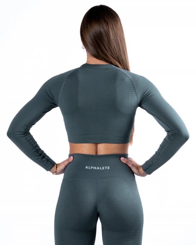 Manches Longues Alphalete Amplify LS Crop Charcoal Femme | UOK-34566697