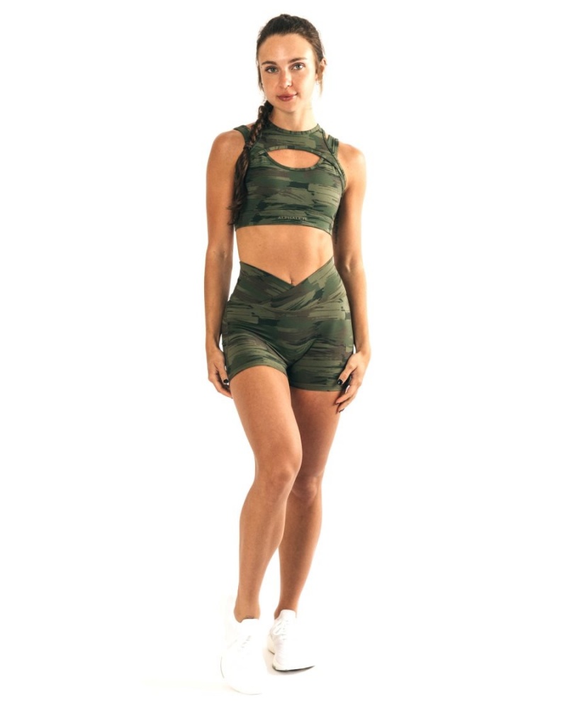 Short Alphalete Surface Power Corta 5" Vert Olive Camouflage Femme | QSY-62469260