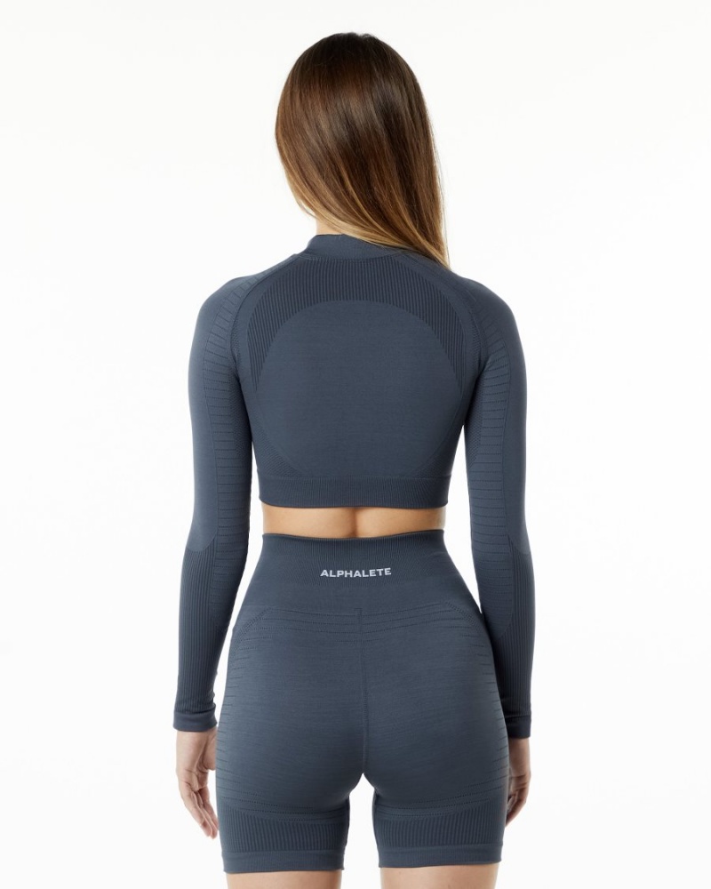 Manches Longues Alphalete Ozone High Neck LS Crop Carbon Femme | HQC-17518553